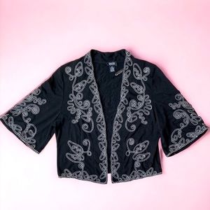 Objects D’Art Open blazer, black, beige embroidered, size XL